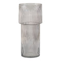 Vase en verre soufflé transparent rond Ø17,5x40 cm, gris translucide à côtes verticales