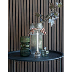 Vase en verre soufflé transparent rond Ø17,5x40 cm, haut à côtes vertes translucides