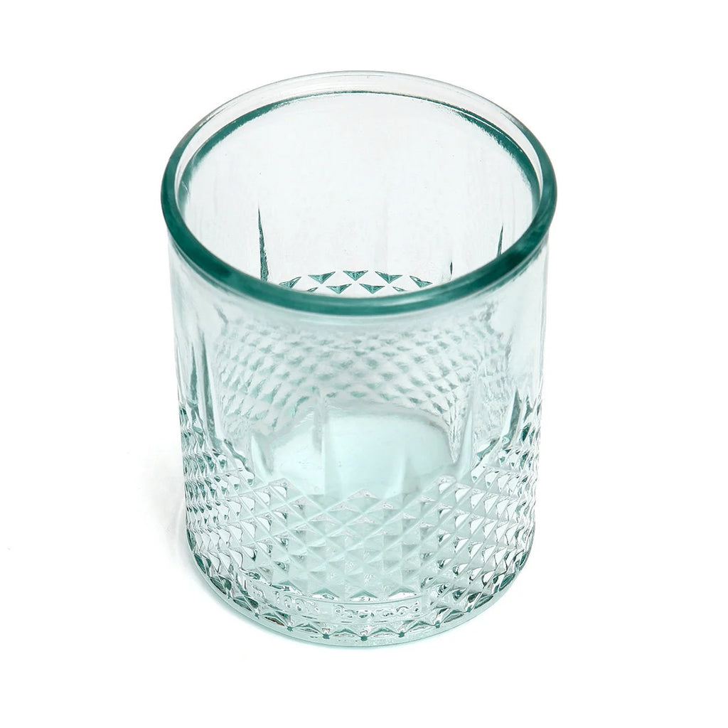 Verre facetté en verre recyclé bleu à base texturée