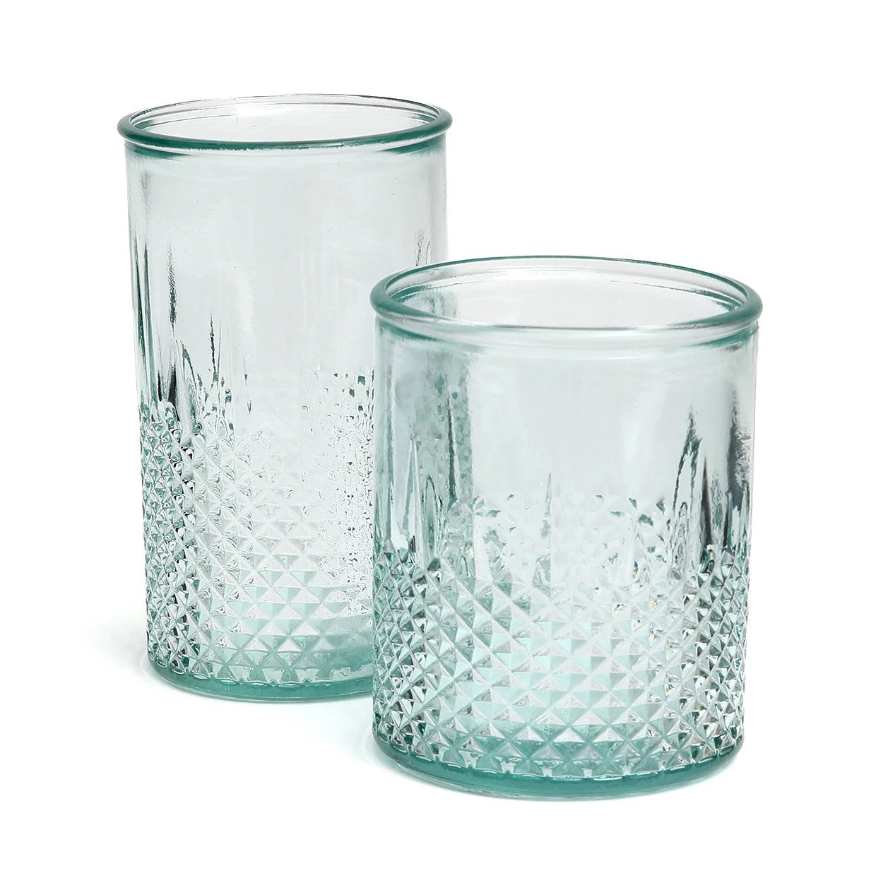 Verre facetté en verre recyclé bleu à base texturée