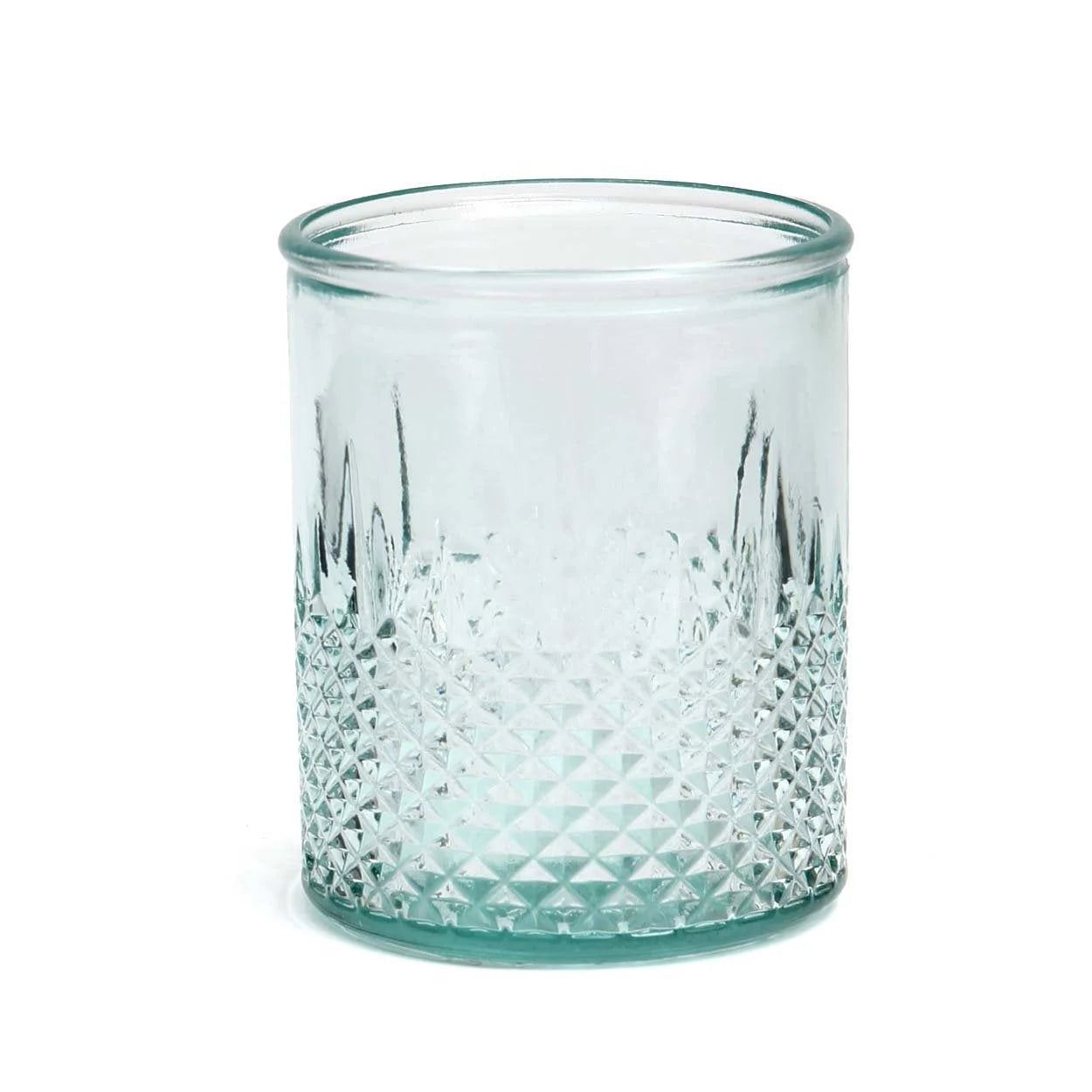 Verre facetté en verre recyclé bleu à base texturée