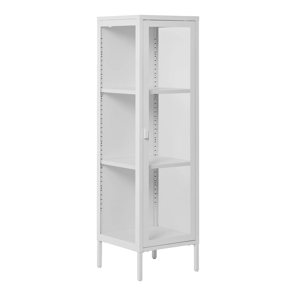 Vitrine étroite en métal blanc à porte vitrée 140 cm