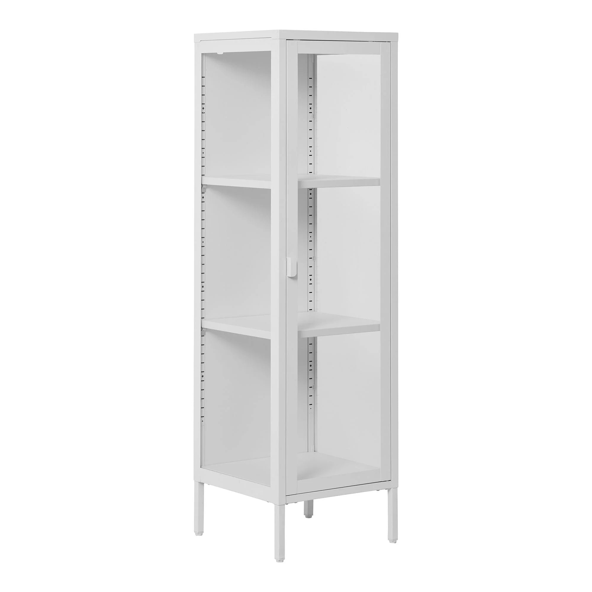 Vitrine étroite en métal blanc à porte vitrée 140 cm