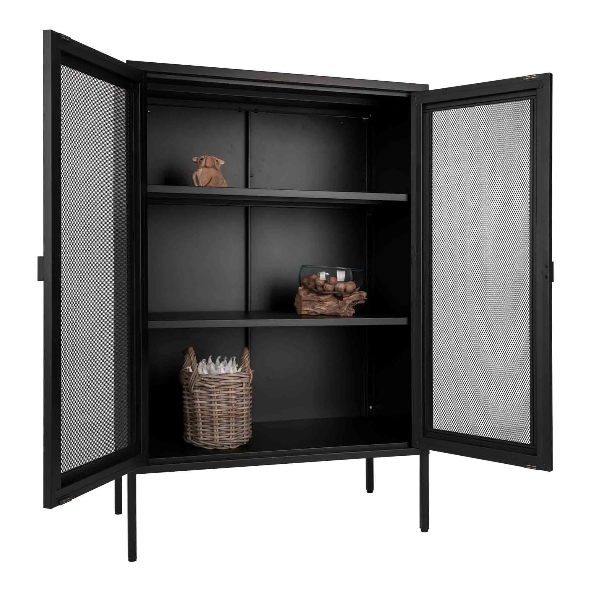 Vitrine en métal noir ajouré à portes grillagées 80x40 cm