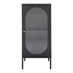 Vitrine en métal noir avec porte vitrée arche cannelée 50x35 cm