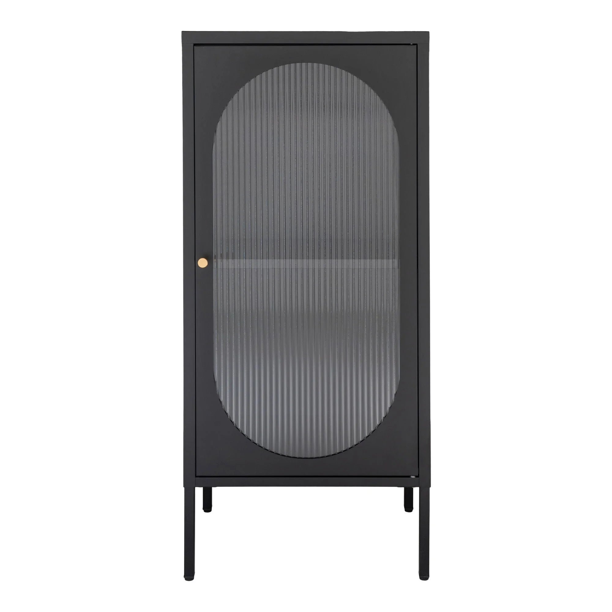 Vitrine en métal noir avec porte vitrée arche cannelée 50x35 cm
