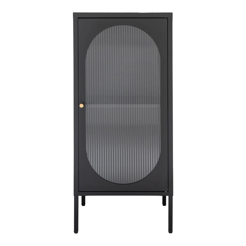 Vitrine en métal noire porte vitrée arche verre cannelé – 50x35 cm
