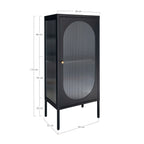 Vitrine en métal noir avec porte vitrée arche cannelée 50x35 cm